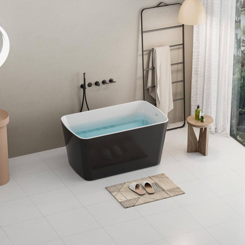 Fieeay 49 in. x 28 in. Soaking Tub Acrylic Freestanding Soaking Bathtub Square-Shape Japanese Gloss Black (3)