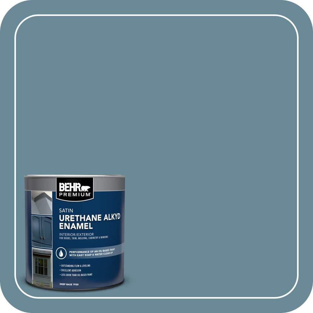 BEHR PREMIUM 1 qt. #BIC-22 Relaxed Blue Satin Enamel Urethane Alkyd Interior/Exterior Paint (1)