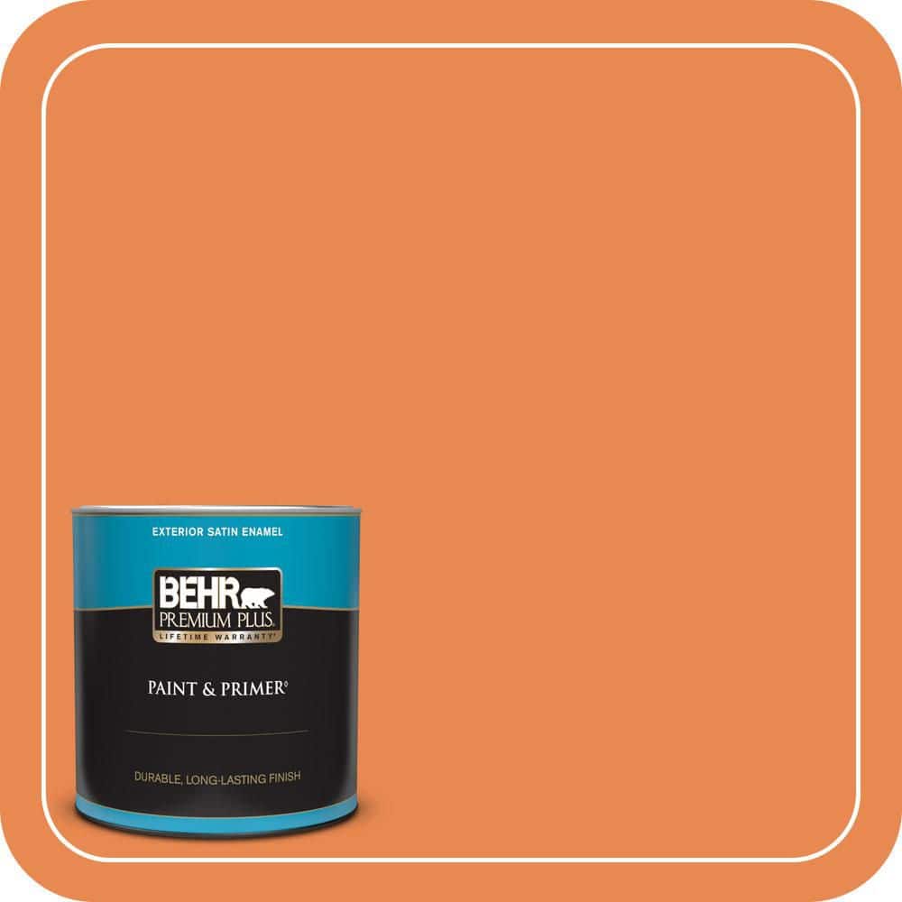 BEHR PREMIUM PLUS 1 qt. #P210-6 Mandarin Satin Enamel Exterior Paint & Primer