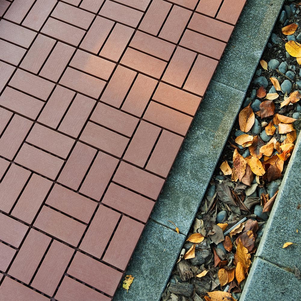 GOGEXX 12 in. W x 12 in. L Outdoor Backyard Pattern Square PVC Interlocking Flooring Deck Tiles (Pack of 44 Tiles)in Brown (3)