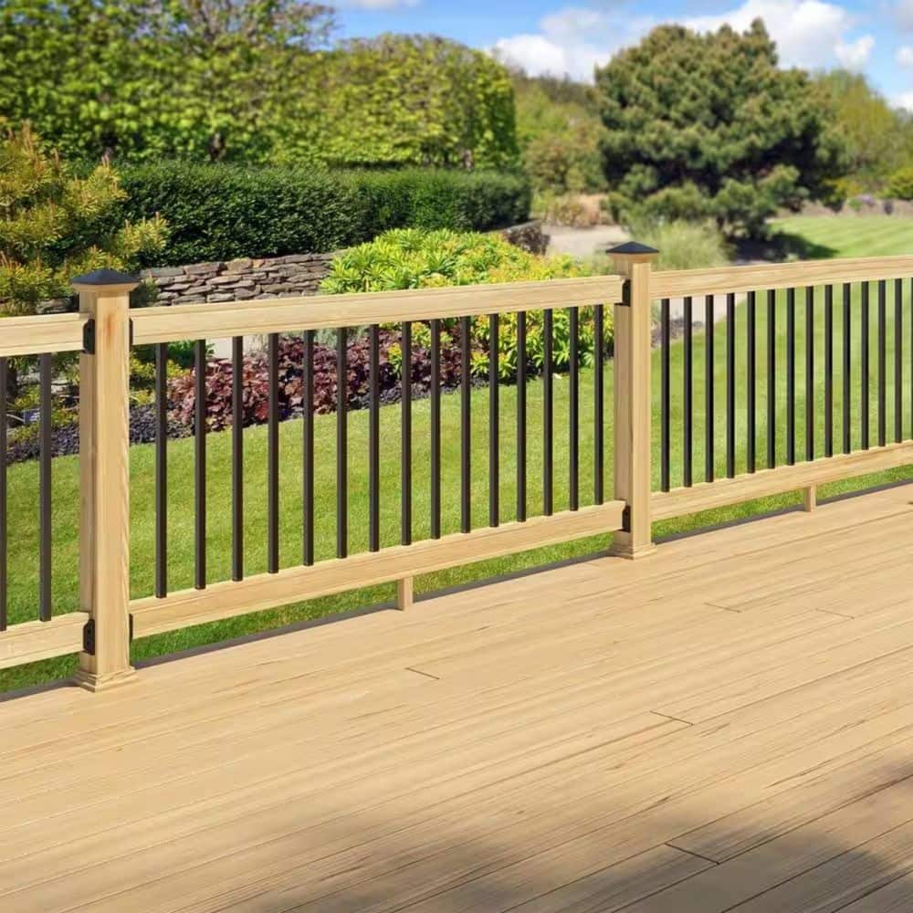 ProWood 3 ft. x 6 ft. Pressure-Treated Pine Wood Deck Line Railing Kit with Black Aluminum Square Balusters (2)