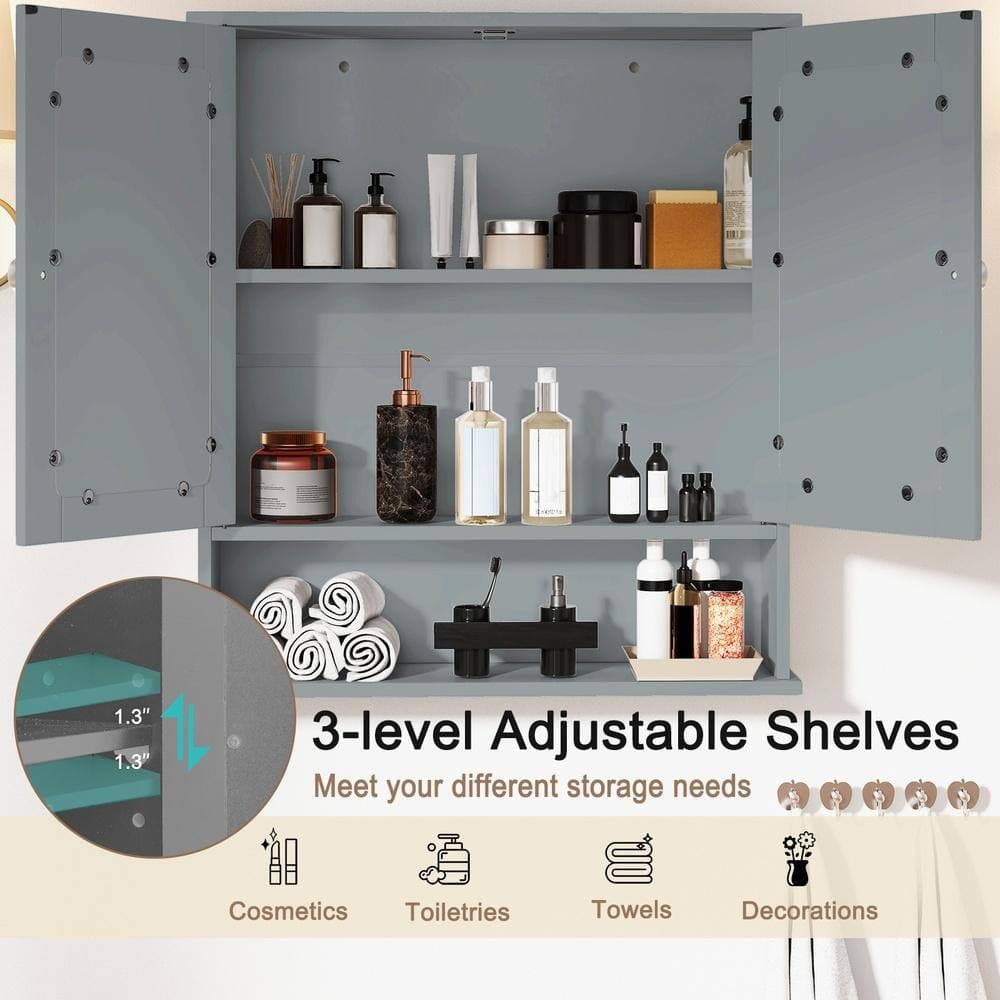 HONGGE Wall-Mounted Double Mirror Medicine Cabinet with 3-Position Shelf and Display Ledge (3)