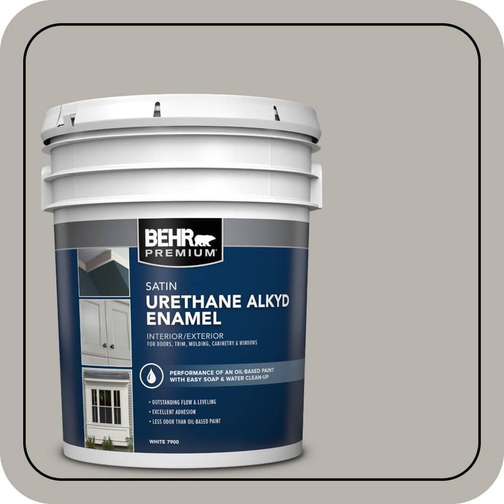BEHR PREMIUM 5 gal. #PPU24-11 Greige Urethane Alkyd Satin Enamel Interior/Exterior Paint