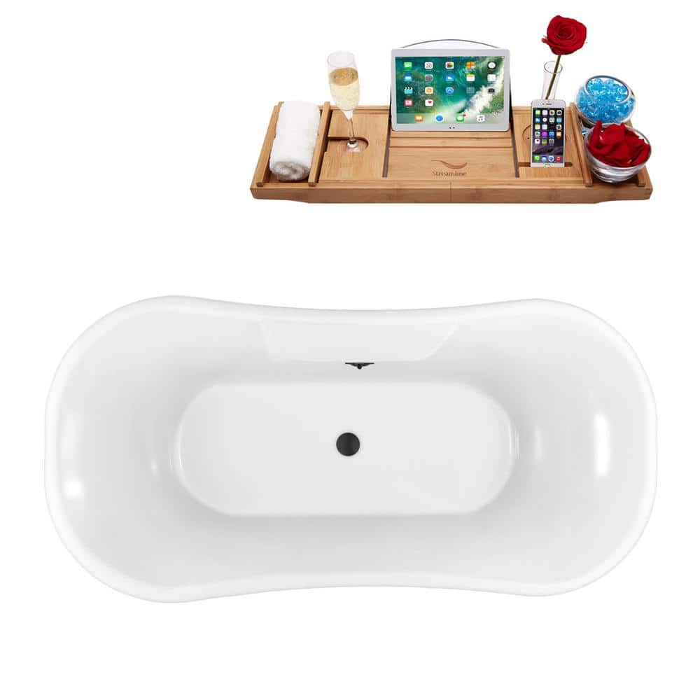 Streamline 68 in. Acrylic Clawfoot Non-Whirlpool Bathtub in Glossy Black With Matte Black Clawfeet And Matte Black Drain (3)