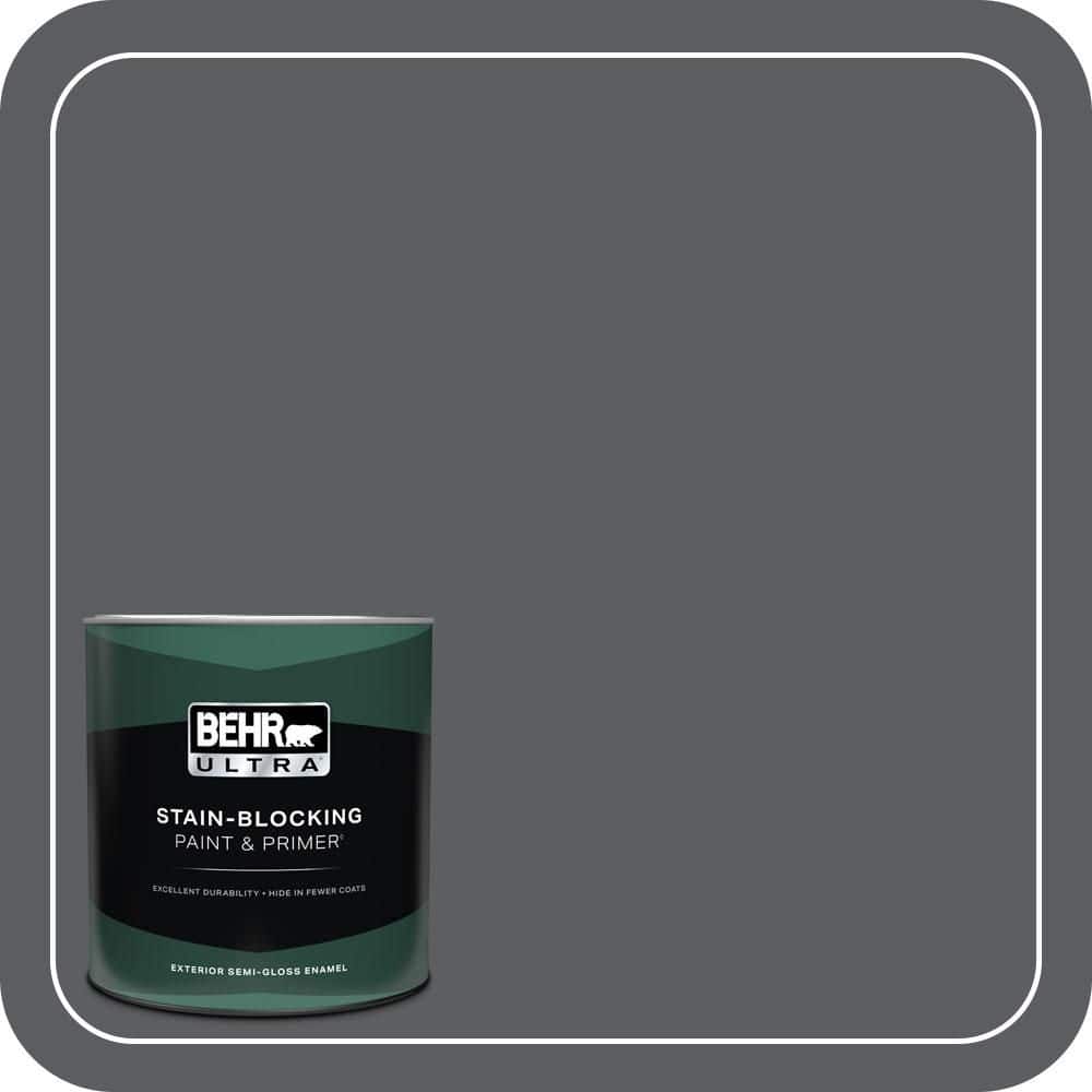 BEHR ULTRA 1 qt. #N500-6 Graphic Charcoal Semi-Gloss Enamel Exterior Paint & Primer