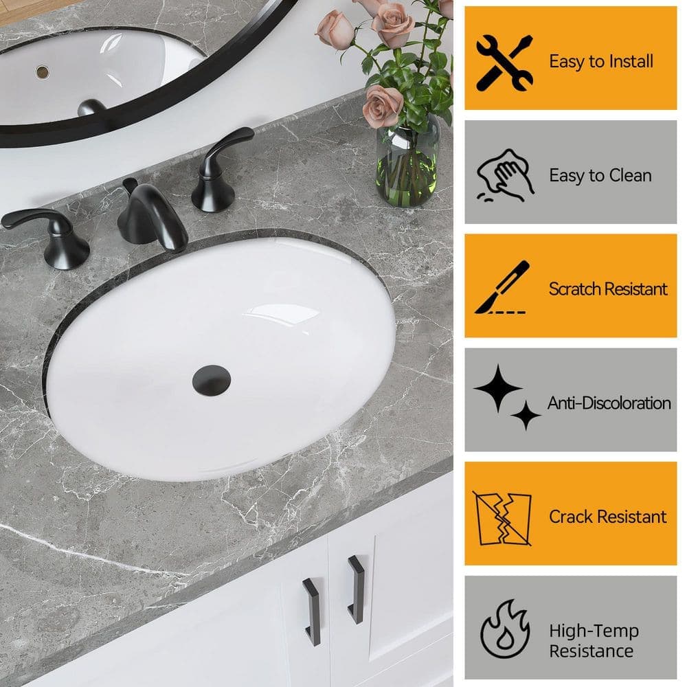 Getpro 19.4 in. Undermount Oval Small Bathroom Sink Vanity Vessel Sink in White with Overflow Ceramic Vanity Top Lavatory Basin (2)