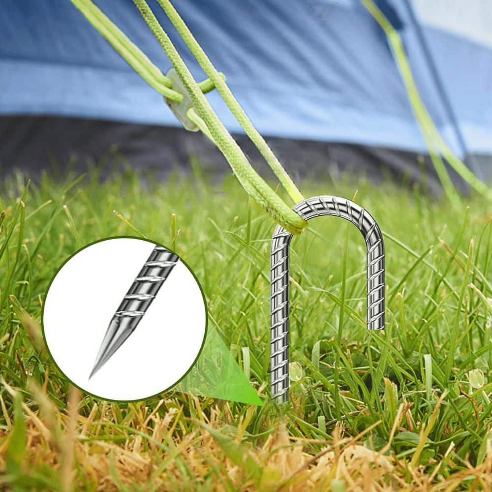 Laybus 0.3 in. x 1 ft. Rebar Tent Stakes Silver J-Hook Ground Stakes for Outdoor Lawn, Inflatables, Canopy, Swing Set, 6 Pcs (2)