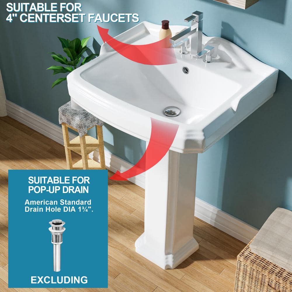 Aguamaph 23 in. Pedestal Combo Bathroom Sink White Vitreous China Rectangular Pedestal Sink for Bathroom Combo Sink with Overflow (2)