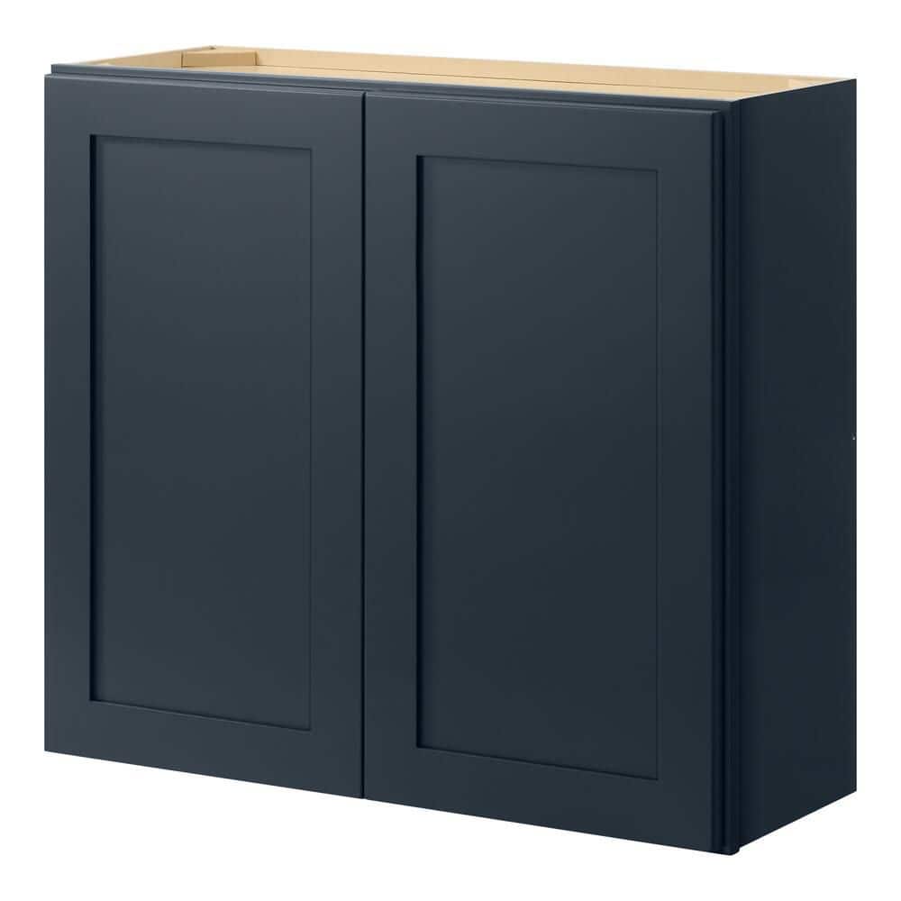Hampton Bay Avondale 33 in. W x 12 in. D x 30 in. H Ready to Assemble Plywood Shaker Wall Kitchen Cabinet in Ink Blue