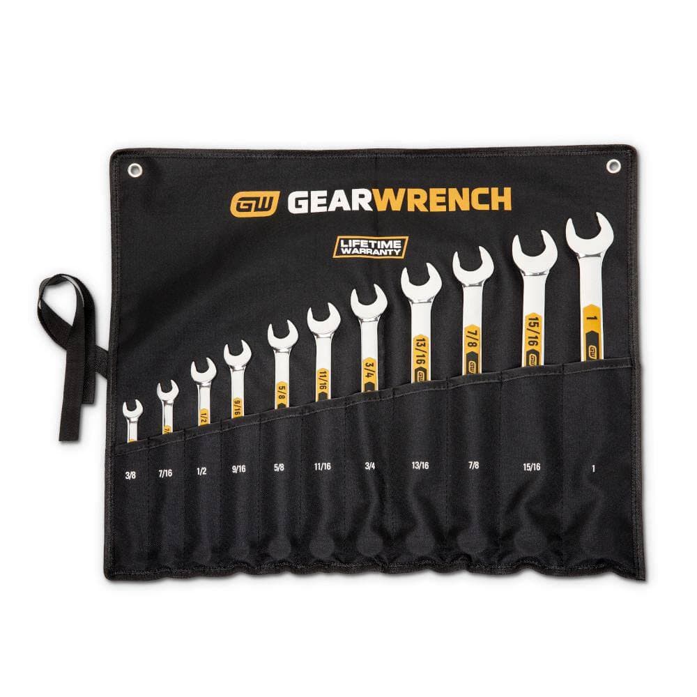 GEARWRENCH 12-Point SAE Hi-Viz Long Pattern Combination Wrench Set with Tool Roll (11-Piece) (3)