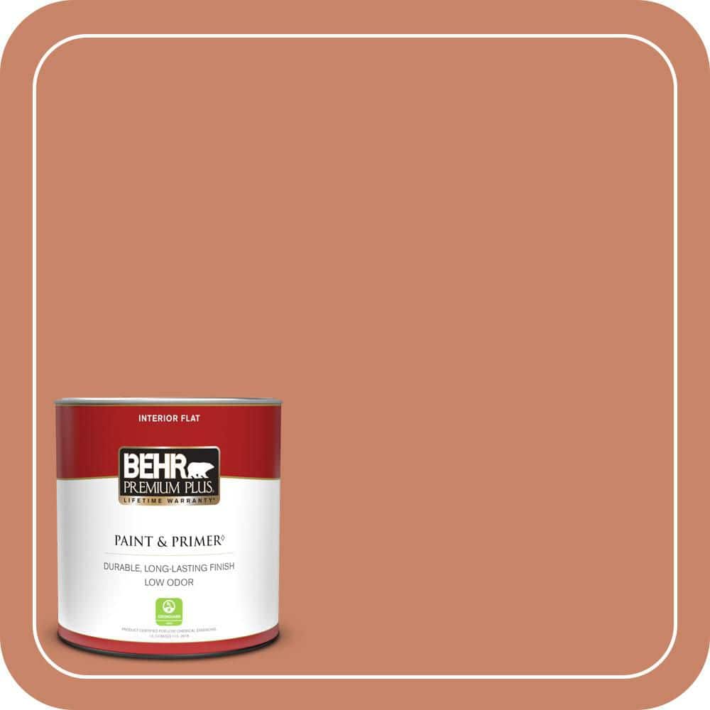 BEHR PREMIUM PLUS 1 qt. #MQ4-39 Cabana Melon Flat Low Odor Interior Paint & Primer