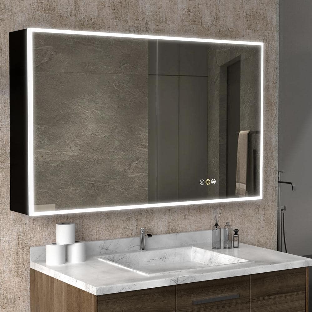 tunuo 42 in. W 36 in. H Medium LED and defogged Aluminum Surface Medicine Cabinet with Mirror, USB Outlet