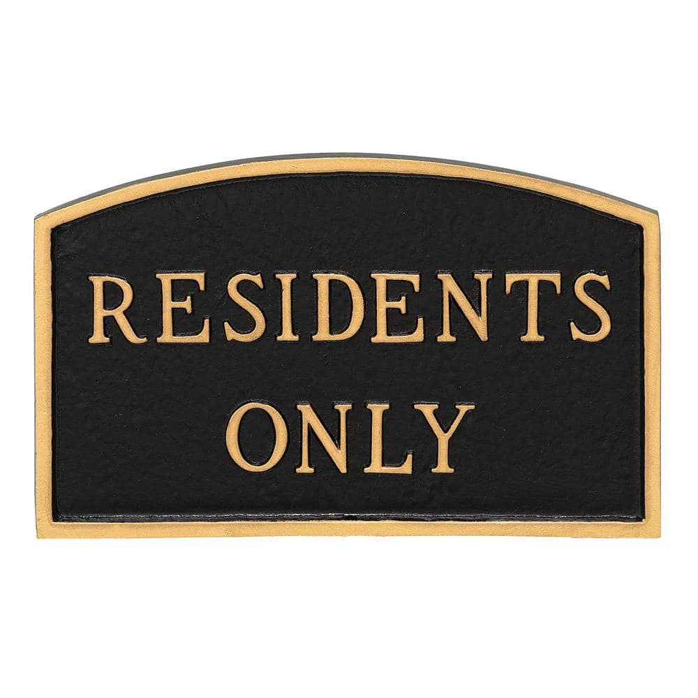 Montague Metal Products 5.5 in. x 9 in. Small Arch Residents Only Statement Plaque Sign - Black/Gold
