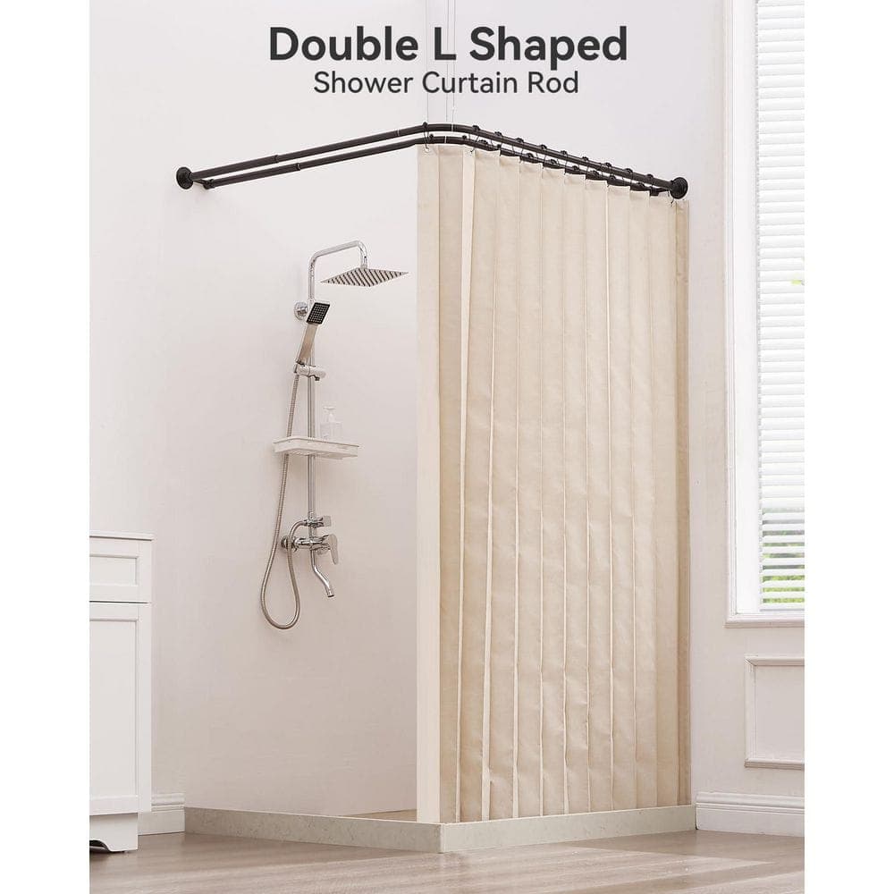 KHKFY Double L-Shaped Corner Shower Curtain Rod Solid Steel Adjustable 23.6 to 53 in. 33 lb. for Square Baths (3)