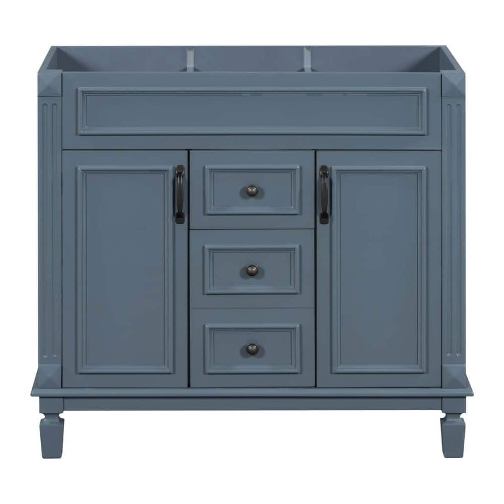 LuckByte 36 in. Bath Vanity Cabinet without Top with 2 Soft Closing Doors and 2 Drawers in Blue