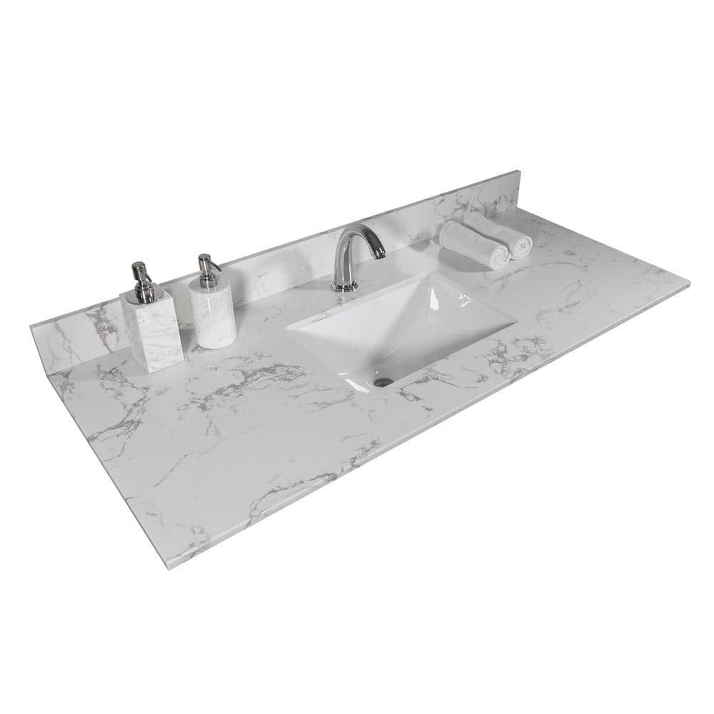 Tileon 43 in. W x 22 in. D x 0.75 in. H Engineered Stone Composite Vanity Top in Marble Color with White Rectangle Single Sink (3)