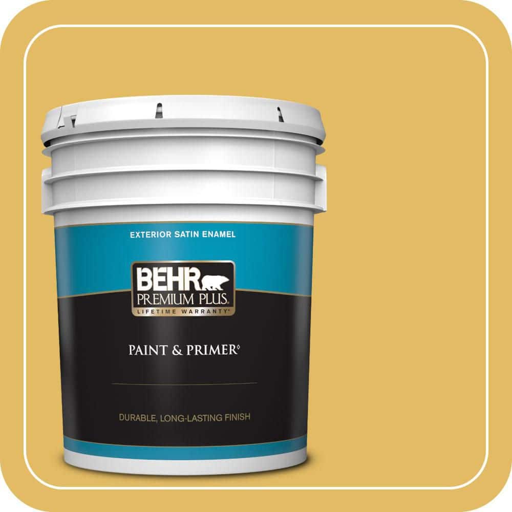 BEHR PREMIUM PLUS 5 gal. #MQ4-12 Dandelion Wish Satin Enamel Exterior Paint & Primer