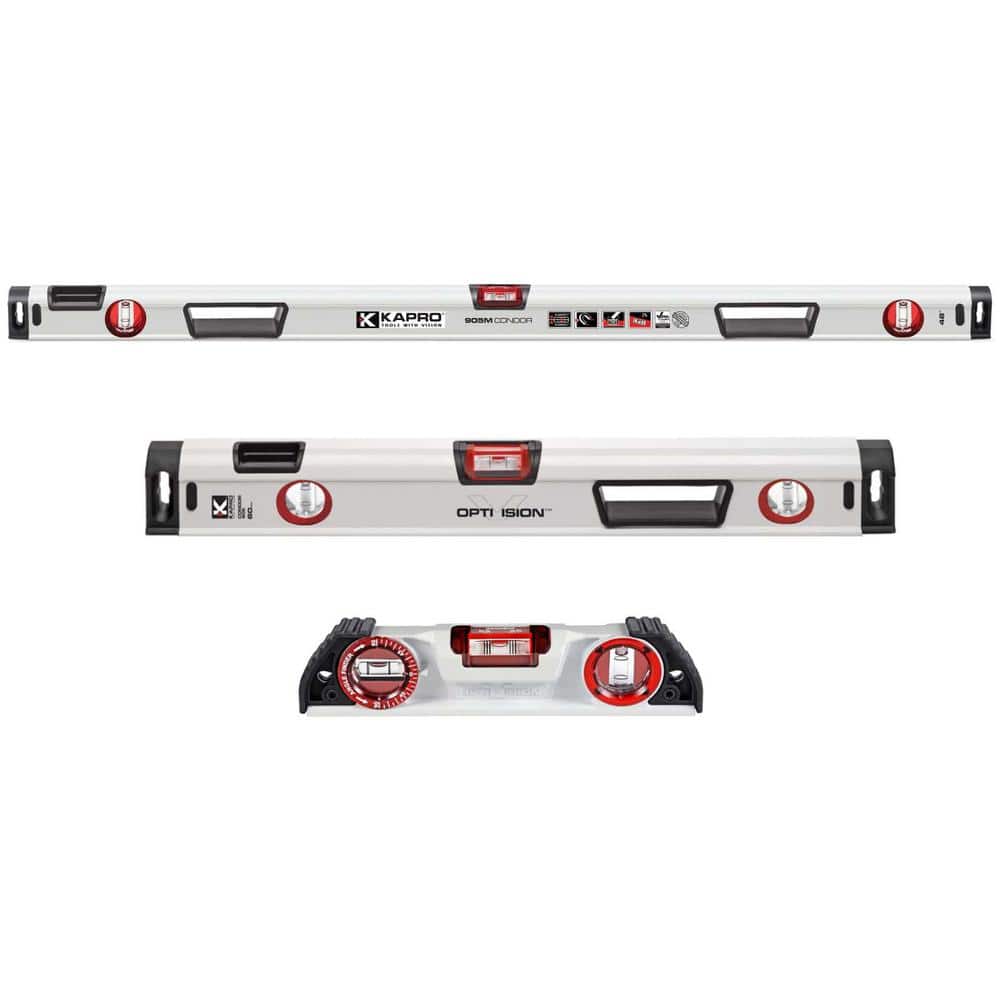 Kapro Optivision 10 in ., 24 in., 48 in. Aluminum Non-Magnetic Box Beam Levels 3-Levels (1)