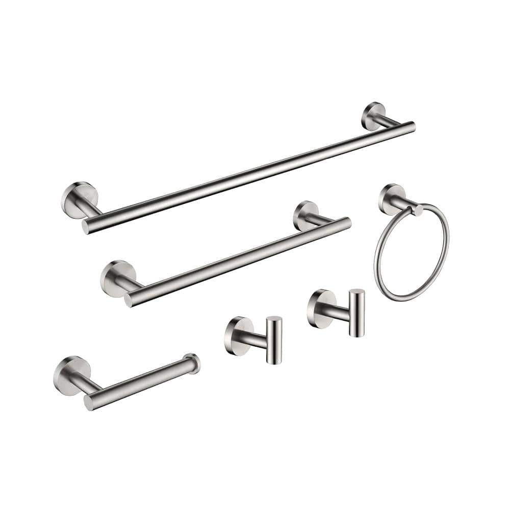 GQB 6-Piece Wall Mount Stainless Steel Bathroom Towel Rack Set in Nickel, Corrosion Resistant, Modern Hardware Organizer (1)
