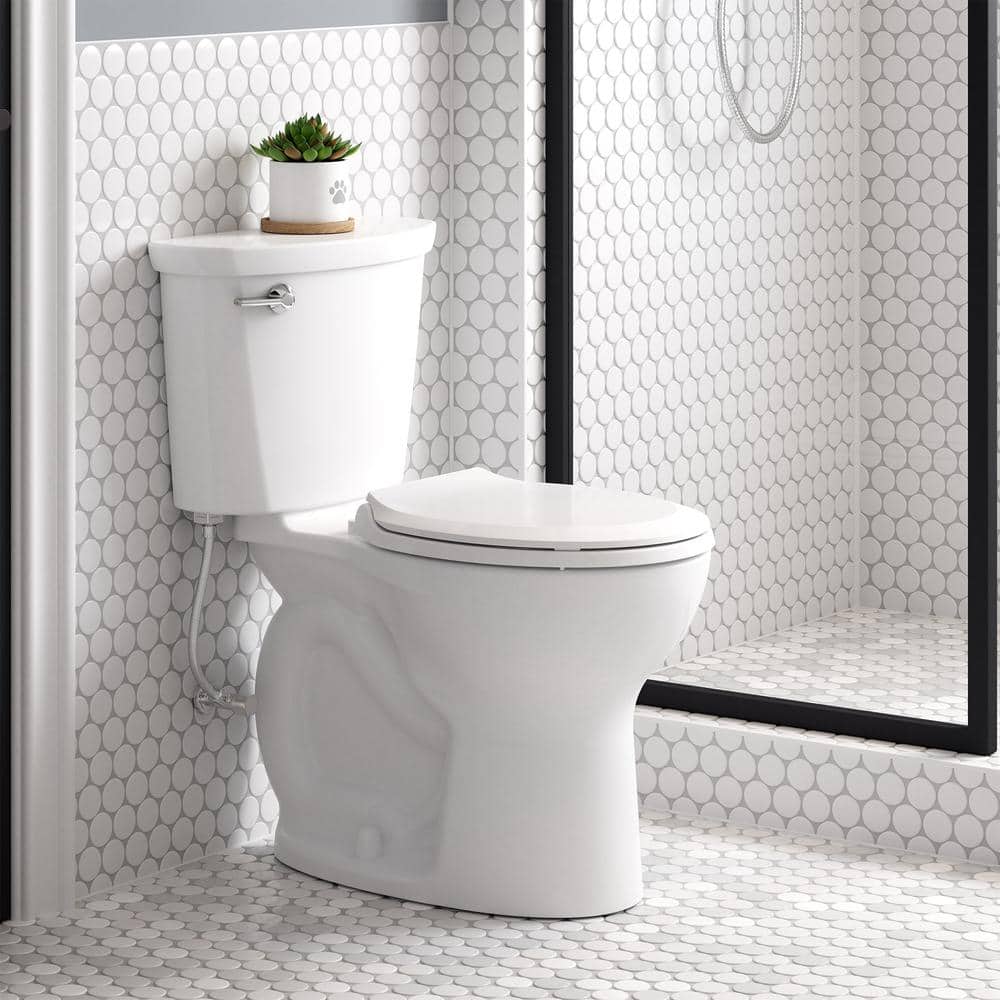 American Standard Cadet 10 in. Antimicrobial 2-Piece 1.28 GPF Single Flush Chair Height Round Toilet with Slow Close Seat in White (2)