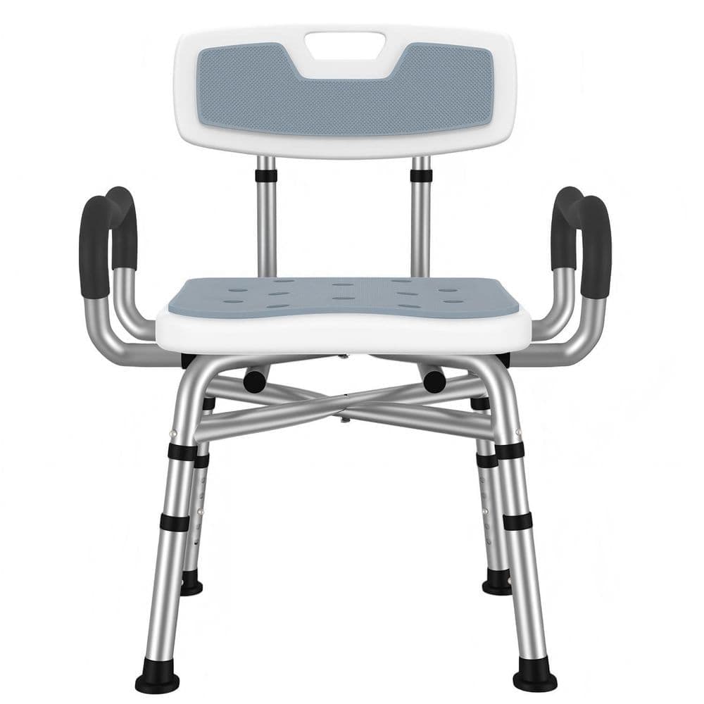 Wudkey Aluminum Adjustable Shower Chair with Arms and Back, 550lbs Safety Bathtub Seat with Non-Slip Feet in White (1)