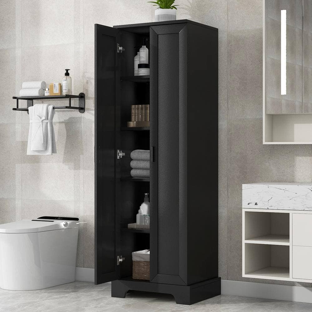 Unbranded Modern 23.3 in. W x 16.9 in. D x 71.2 in. H Black Linen Cabinet Storage Cabinet with Two Doors (2)