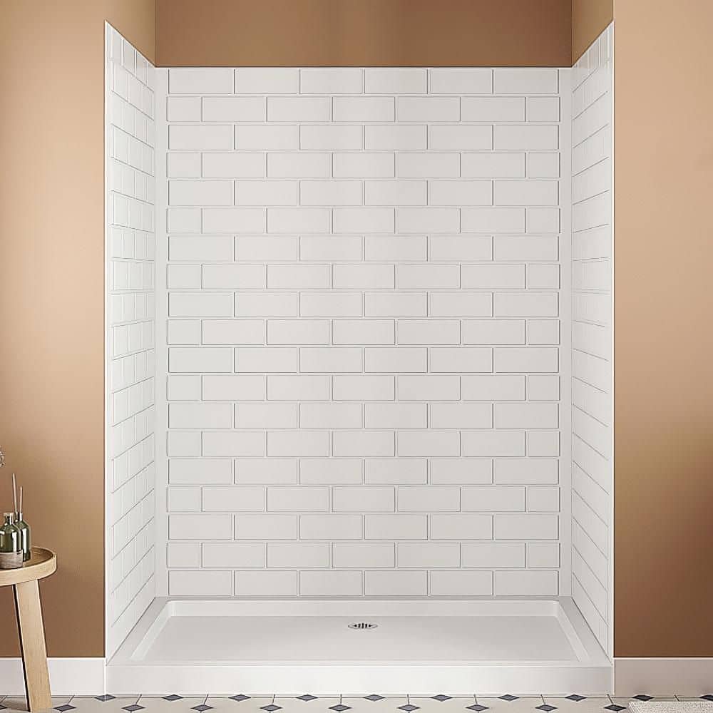 Streamline DSH-1080-97 32 in. L x 60 in. W x 76 in. H 3-Piece Glue-Up Alcove Shower Wall Surround in White Tile Finish (1)
