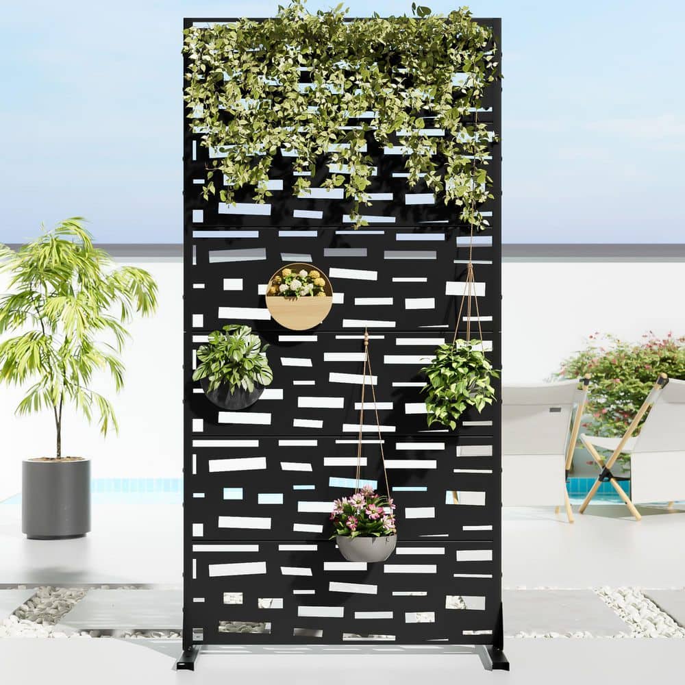 Dovelina 35 in. x 72 in. Black Textured Metal Garden Screens Outdoor Privacy Screen (1)