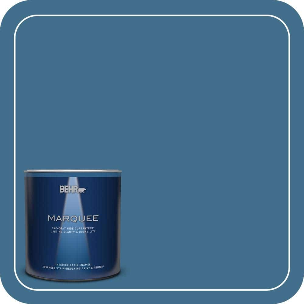 BEHR MARQUEE 1 qt. #M500-5 Sojourn Blue One-Coat Hide Satin Enamel Interior Paint & Primer