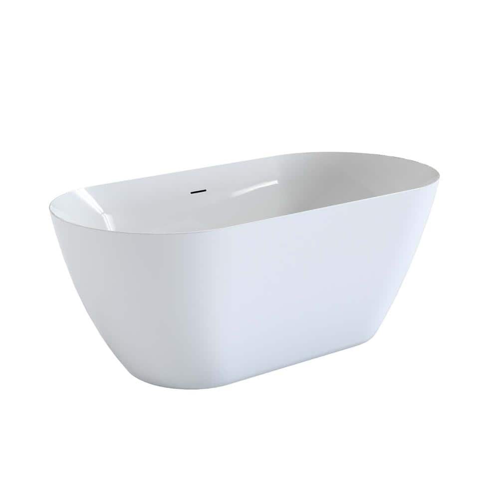 INSEEDE SORA 60 in. Oval Spa-Like Freestanding Soaking Tub, Gloss White Acrylic with Overflow & Pop-Up Drain (2)