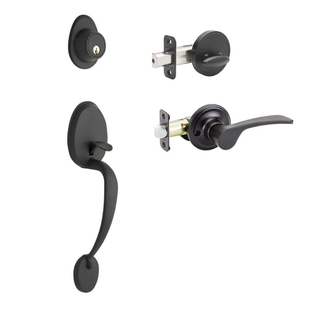 Copper Creek Mid Century Modern Black Door Handleset with Left Hand Scandinavian Handle Trim (1)
