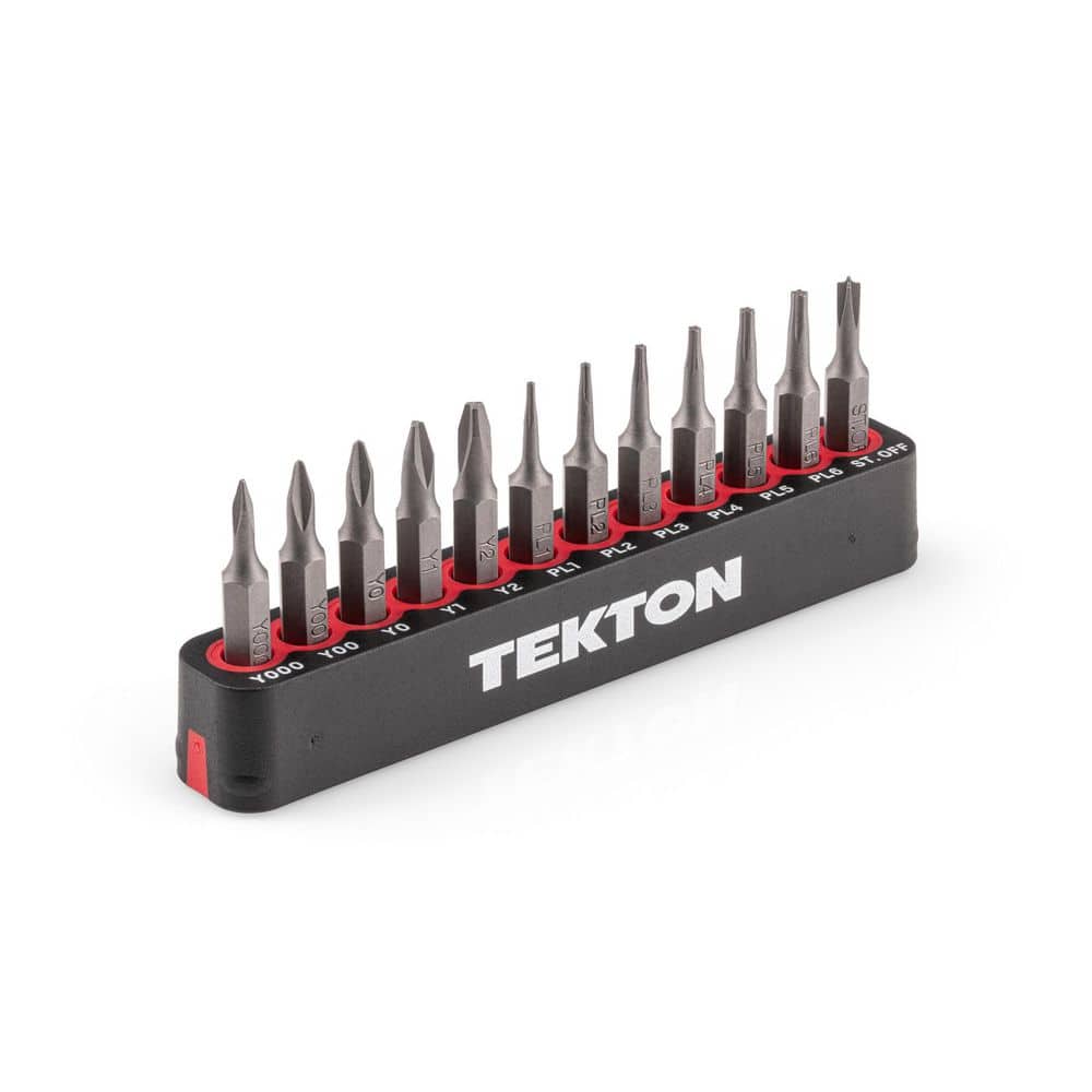 TEKTON 4 mm Electronics Bit Set with Rail, 12-Piece (Y000-Y2, PL1-PL6, Standoff) (1)