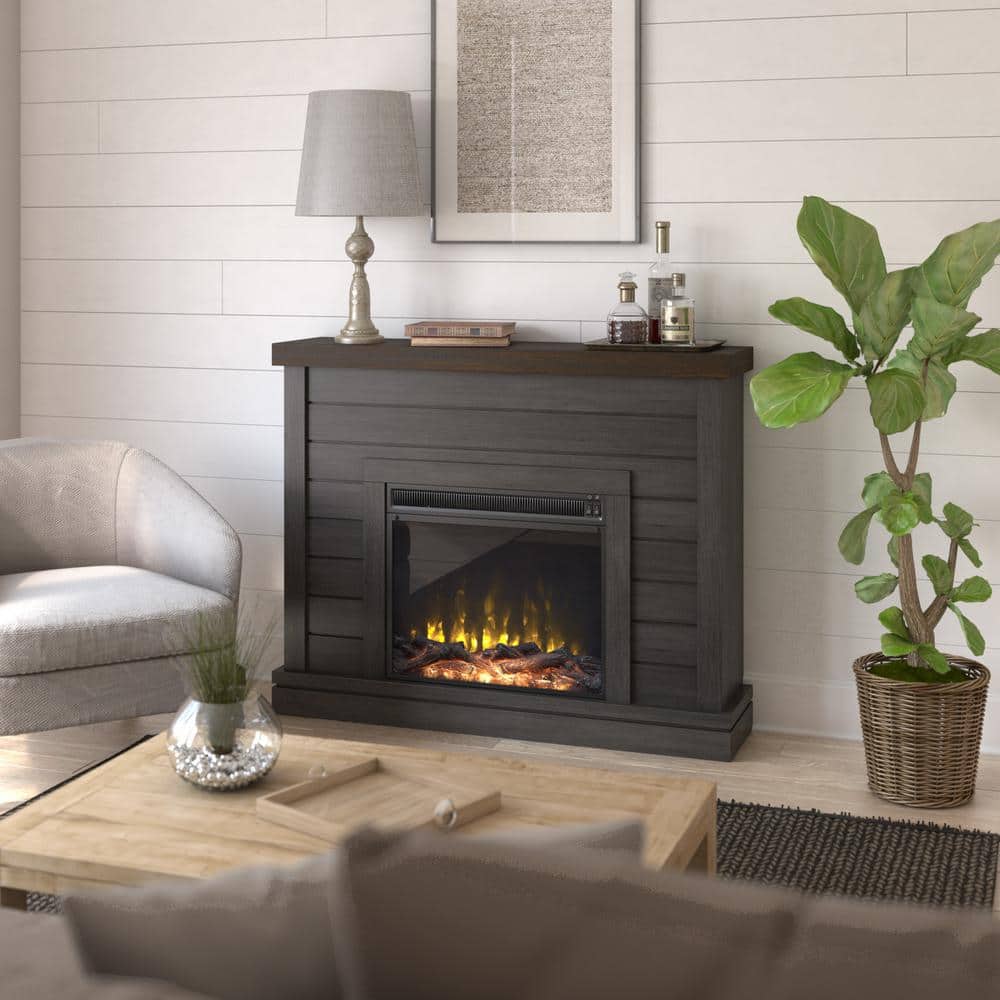 Twin Star Home 47.38 in. Freestanding Wooden Electric Shiplap Wall Mantel Fireplace in Weathered Gray