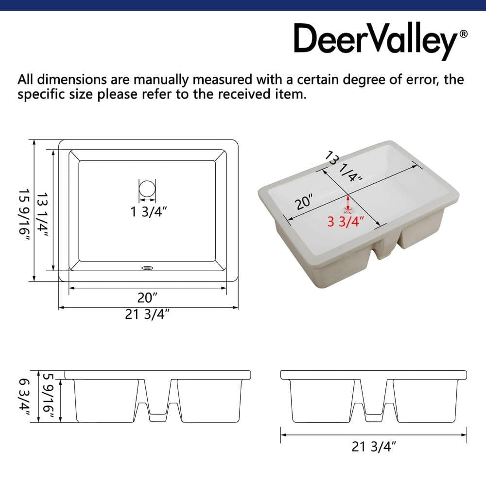 DEERVALLEY Ursa 21.77 in. x 15.75 in. Rectangular Undermount Bathroom Sink in White Vitreous China with Overflow Drain (3)