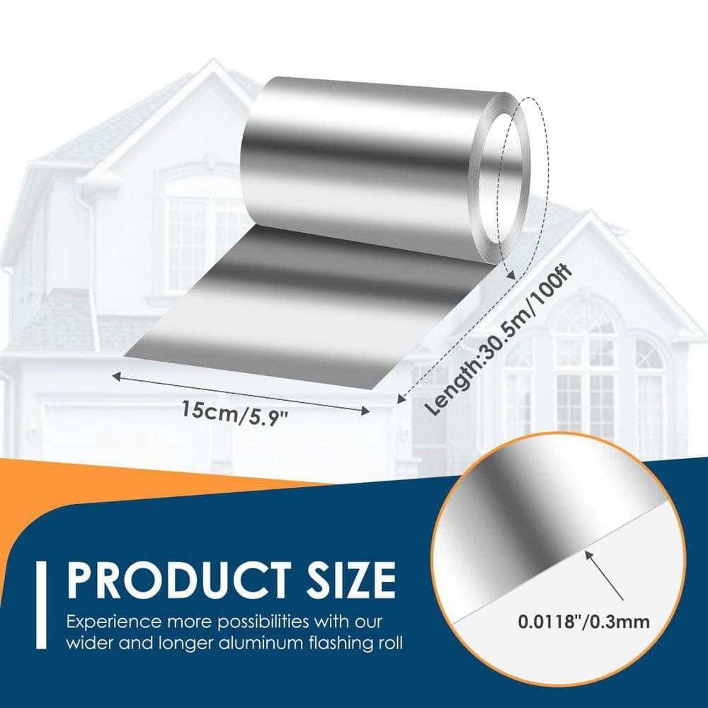 Laybus 6 in. x 100 ft. Aluminum Roll Flashing, Metal Roofing Roll for Roof, and Roof Strip for Moss and Mildew Prevention (2)