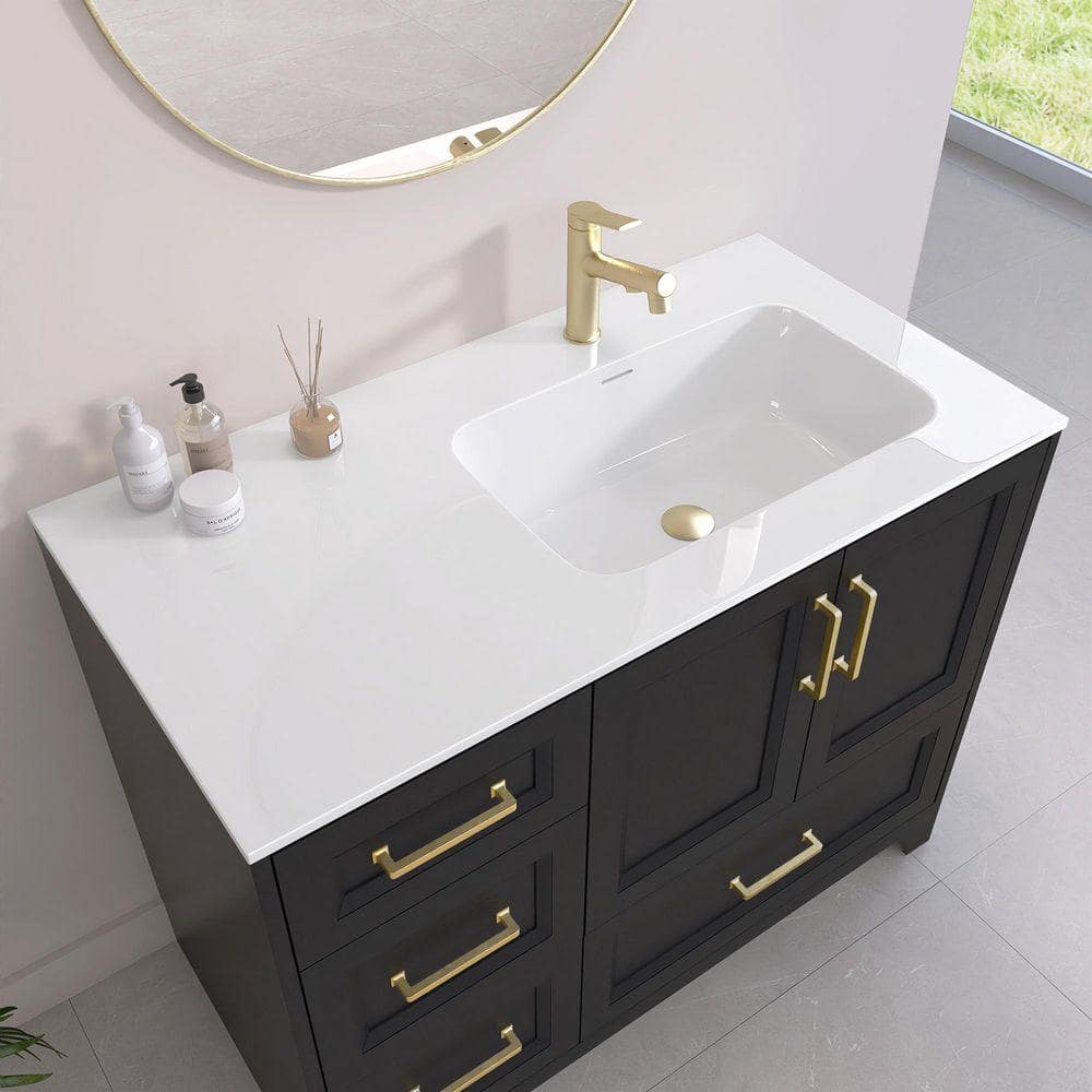 NTQ 42 in. W x 22 in. D Solid Surface White Vanity Top Rectangular Single Sink Bathroom Vanity Top in White (1)
