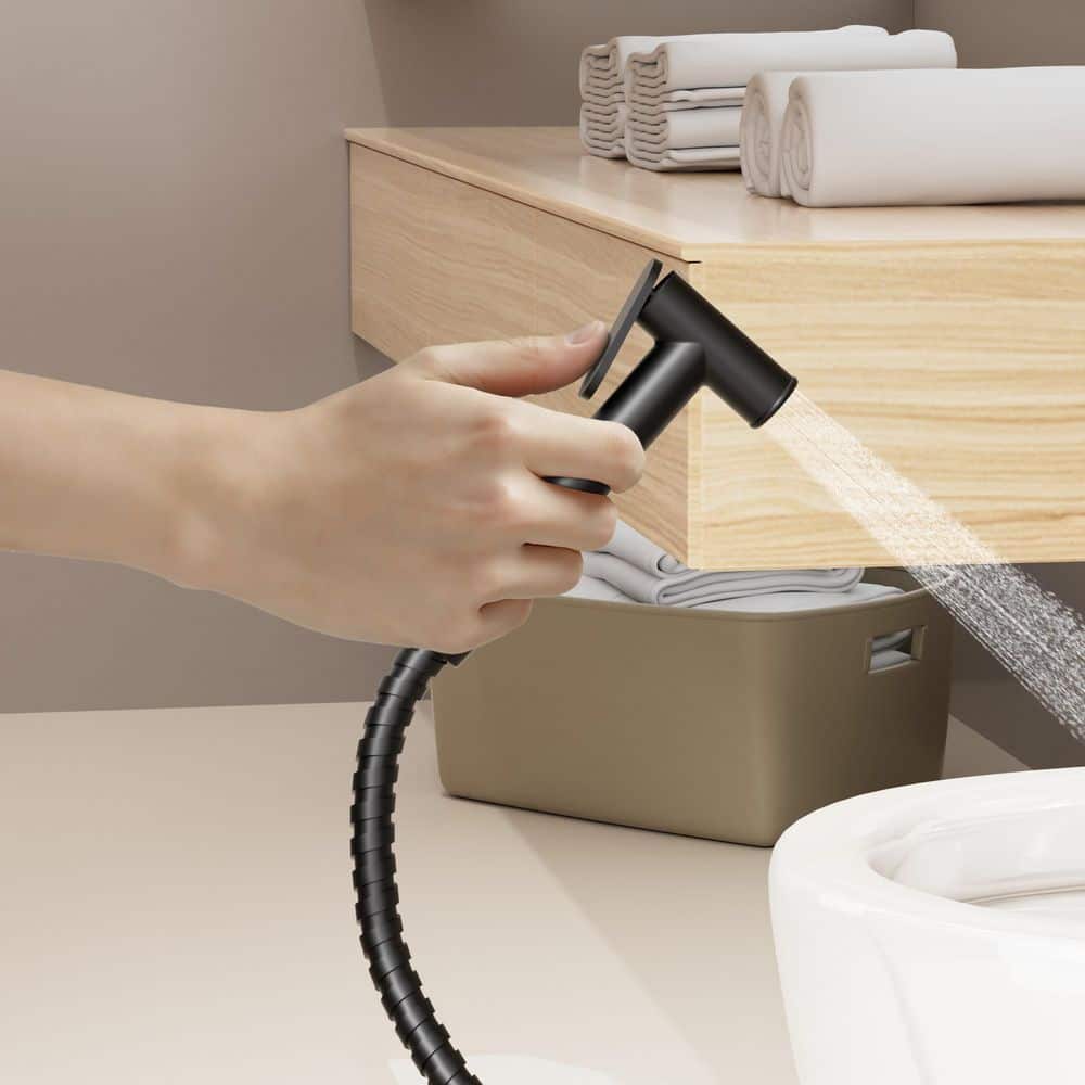 YAWWALK 1 Handle Bidet Faucet with 47 in. Stainless Steel Hose and Wall Mount Holder for Bathroom in Matte Black (2)