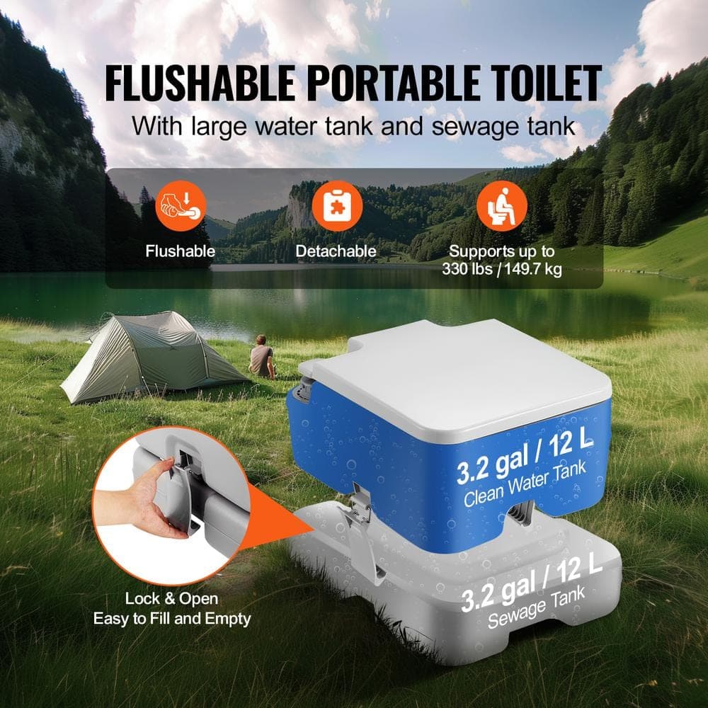 SVOPES Portable Toilet RV Toilet with 3.2 Gal. Waste Tank Push-Button Pressurized Flush Non-Electric Waterless Toilet (2)