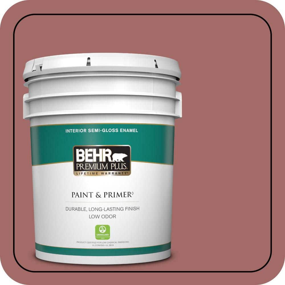 BEHR PREMIUM PLUS 5 gal. #S150-5 Vermilion Semi-Gloss Enamel Low Odor Interior Paint & Primer