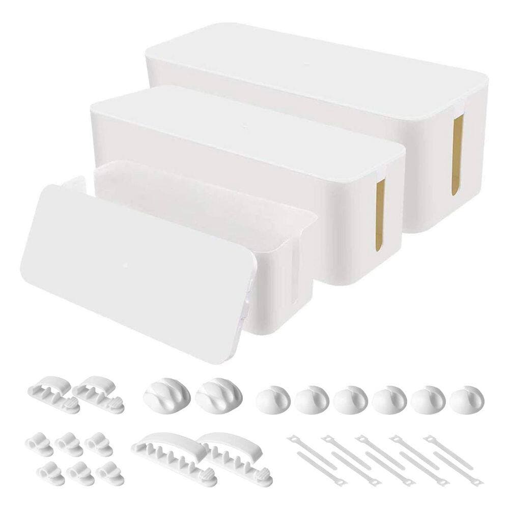 YICHUHAOXI Cable Organizer Series 3 Piece Set Cable Management Box Power Strip Cord Holder White for Desk Home Office