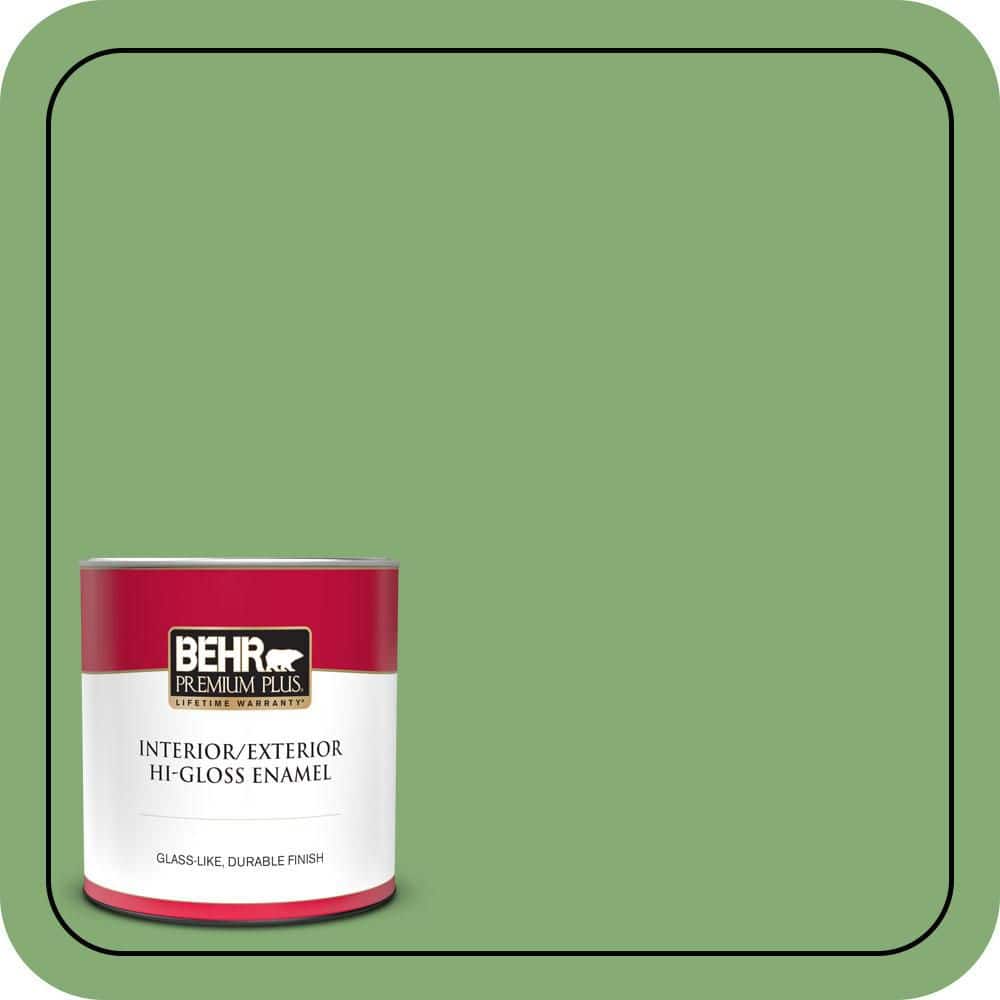 BEHR PREMIUM PLUS 1 qt. #440D-5 Pesto Hi-Gloss Enamel Interior/Exterior Paint & Primer (1)