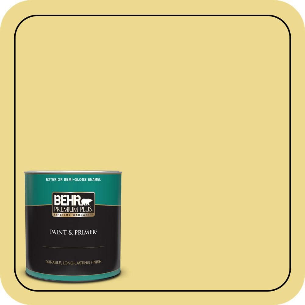 BEHR PREMIUM PLUS 1 qt. #P320-4 Pineapple Crush Semi-Gloss Enamel Exterior Paint & Primer