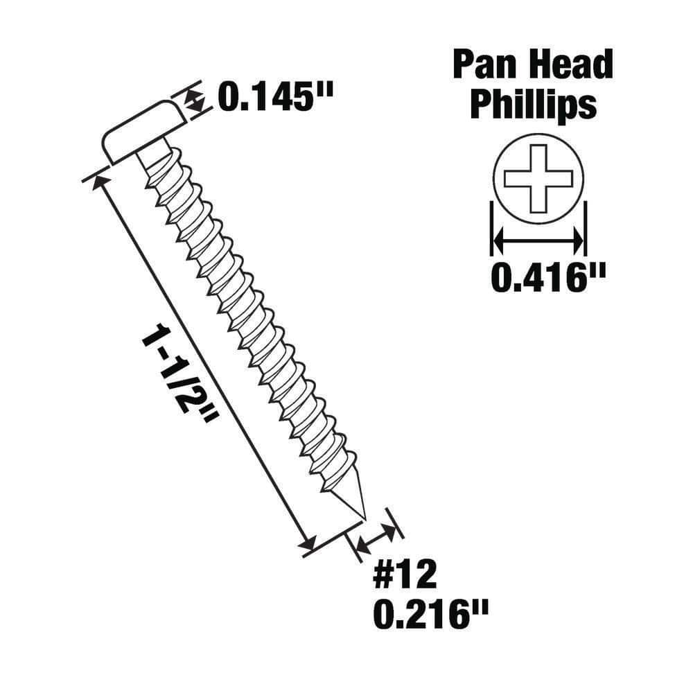 Everbilt #12 x 1-1/2 in. Zinc Plated Phillips Pan Head Sheet Metal Screw (6-Pack) (4)