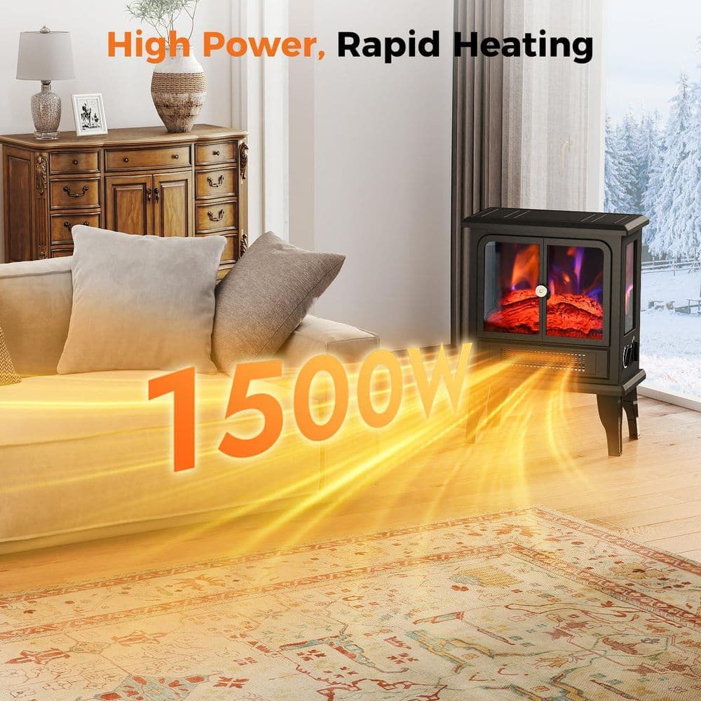 Unbranded 14 in. Freestanding Electric Fireplace, Electric Fireplace Stove with Adjustable 3D Flame Effect, Small Corner Heater (2)