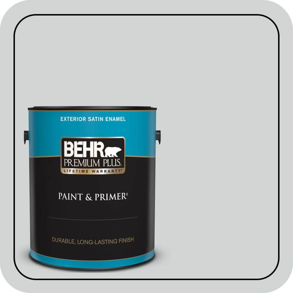 BEHR PREMIUM PLUS 1 gal. #N450-1 Evaporation Satin Enamel Exterior Paint & Primer