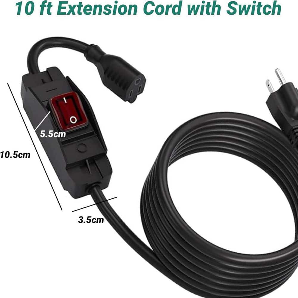 HIITIO Heavy-Duty Power Extension Cable 10 ft. 14 / 3 SJTW Outdoor Extension Cord with Waterproof On / Off Switch, Black (2)