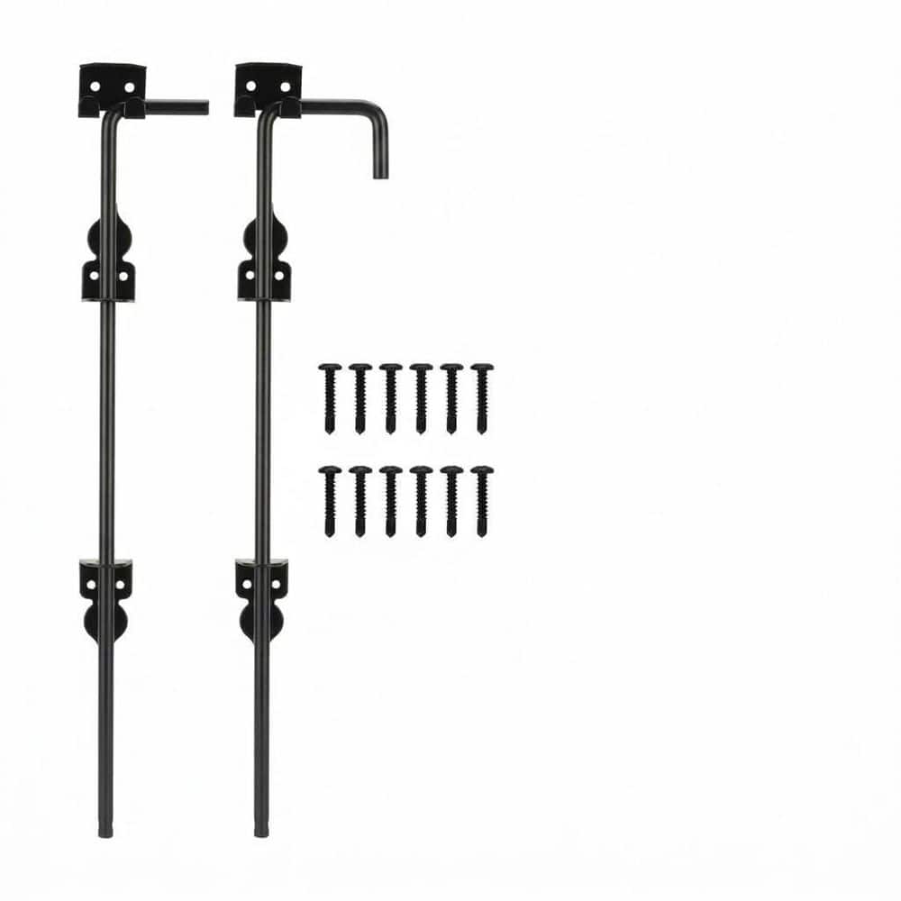 Unbranded 18 in. Heavy Duty Cane Bolt Double Gate Latch Black Powder Coated Wrought Iron Drop Rod (1)