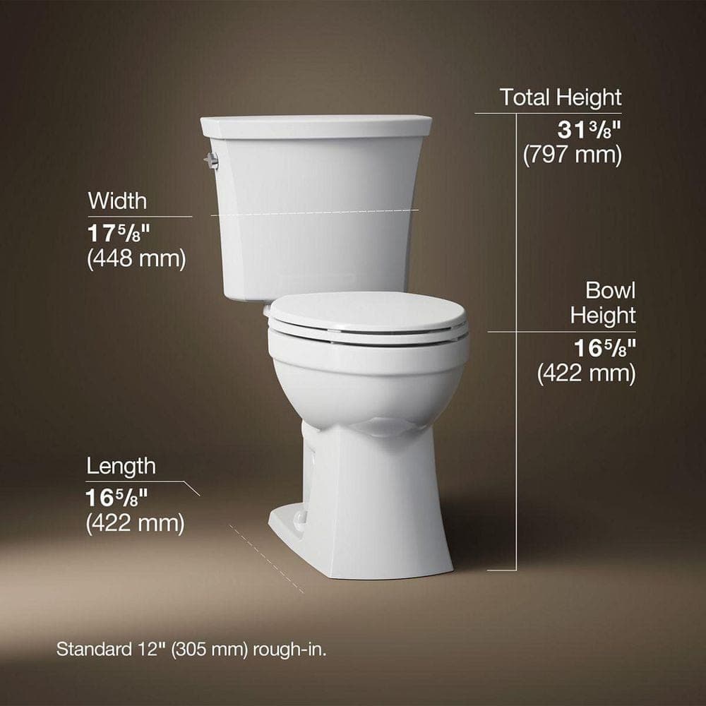 KOHLER Kelston 12 in. Rough In 2-Piece 1.28 GPF Single Flush Elongated Toilet in White Seat Not Included (2)