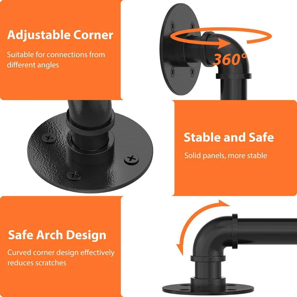 Unbranded 12 ft. Black Metal Iron Handrail Industrial Pipe Style Wall Mount Staircase Outdoor Step Rail Matte Finish (2)