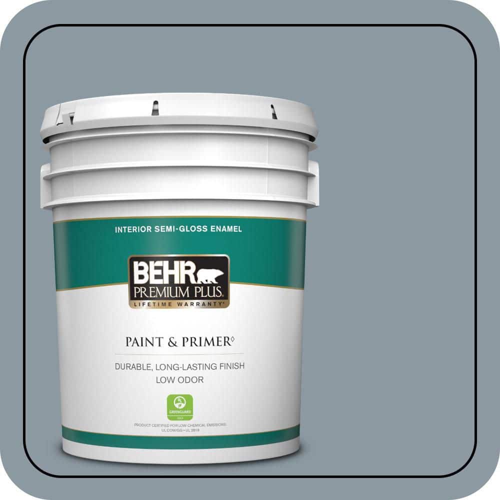 BEHR PREMIUM PLUS 5 gal. #N490-4 Teton Blue Semi-Gloss Enamel Low Odor Interior Paint & Primer